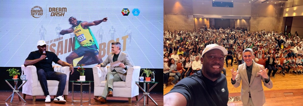 The Fastest Man on Earth, Usain Bolt, Joins Sujay Jairaj for a Fireside Chat at Jamnabai Narsee Campus, Host of DreamSetGo’s Dream Dash Finale