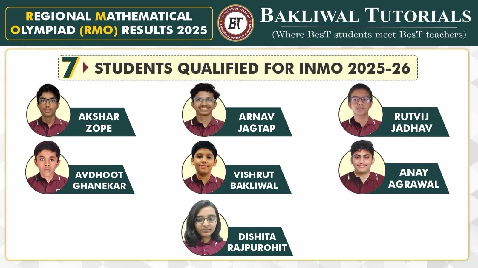 Bakliwal Tutorials (BT) Shines in NSE (IAPT) 2025-26 & RMO 2025
